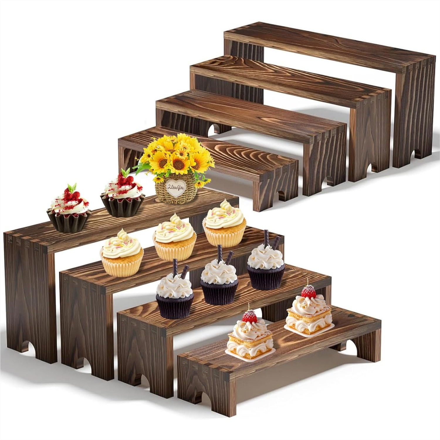 2 Tier Wooden Cupcake Stand Se - Display Risers Set のレビューと価格