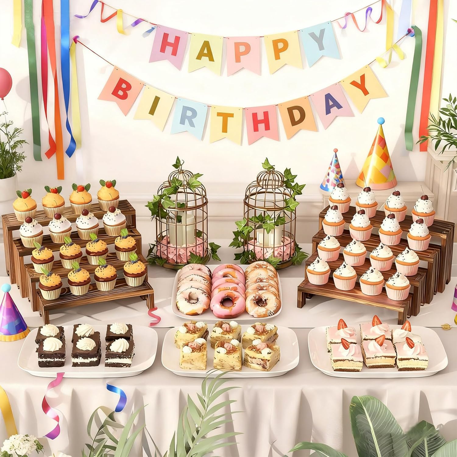 2 Tier Wooden Cupcake Stand Se - Display Risers Set のレビューと価格