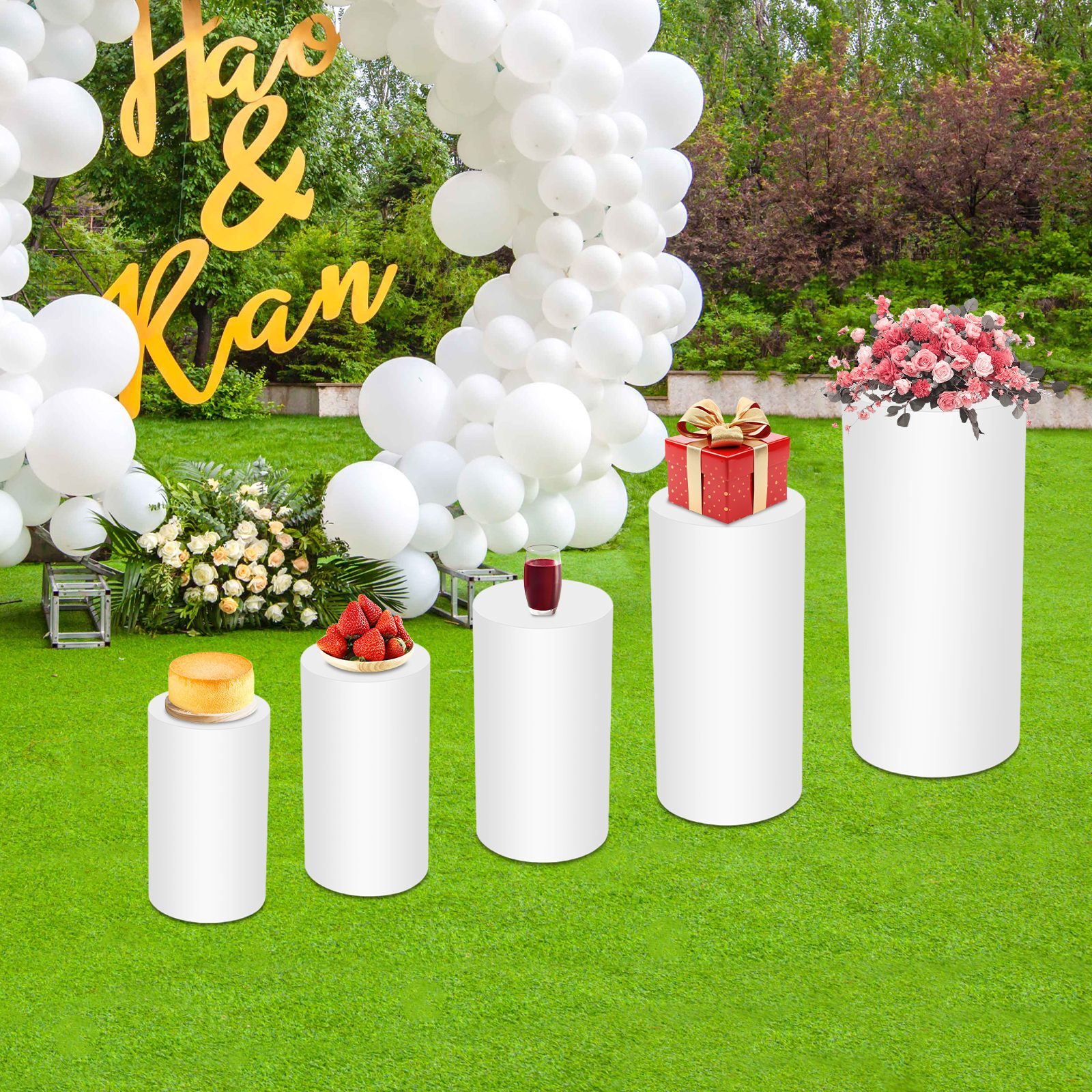 5Pcs White Cylinder Pedestal S - Display Risers Set のレビューと価格