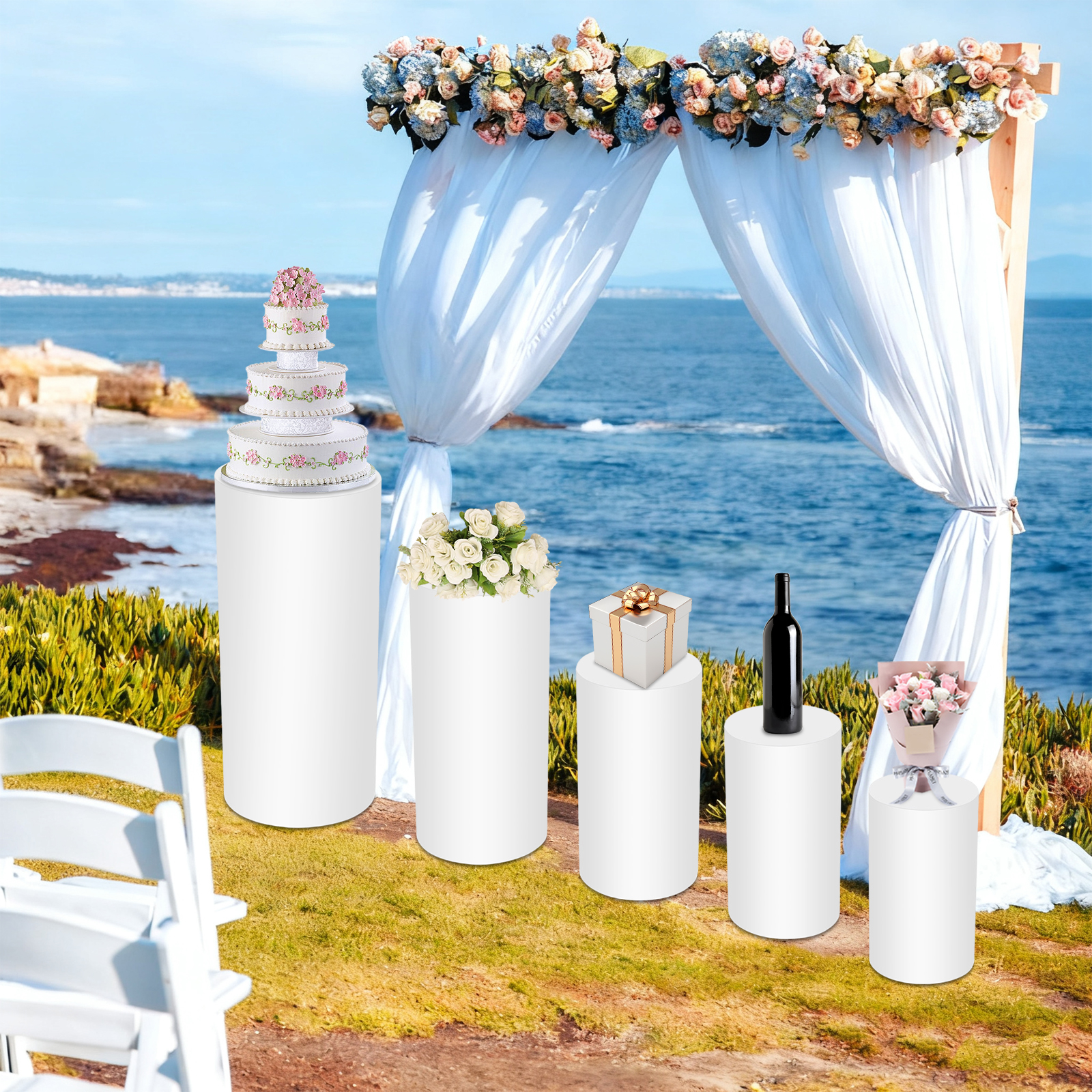 5Pcs White Cylinder Pedestal S - Display Risers Set のレビューと価格