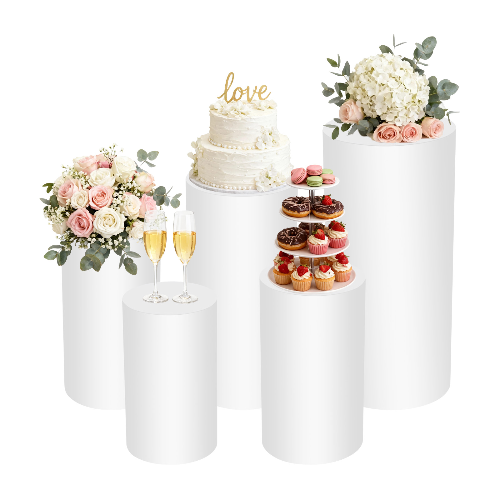 5Pcs White Cylinder Pedestal S - Display Risers Set のレビューと価格