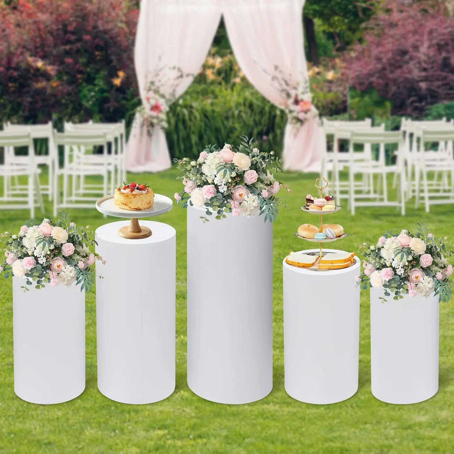 5Pcs White Cylinder Pedestal S - Display Risers Set のレビューと価格