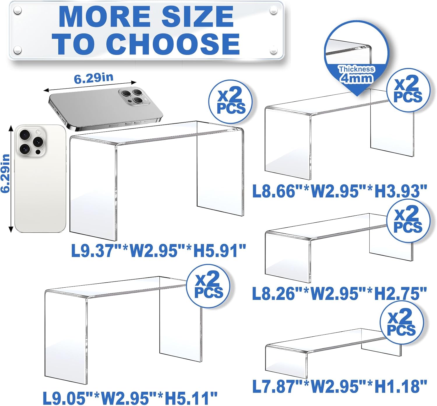 10 Pcs Acrylic Risers Set, 5 S - Display Risers Set のレビューと価格
