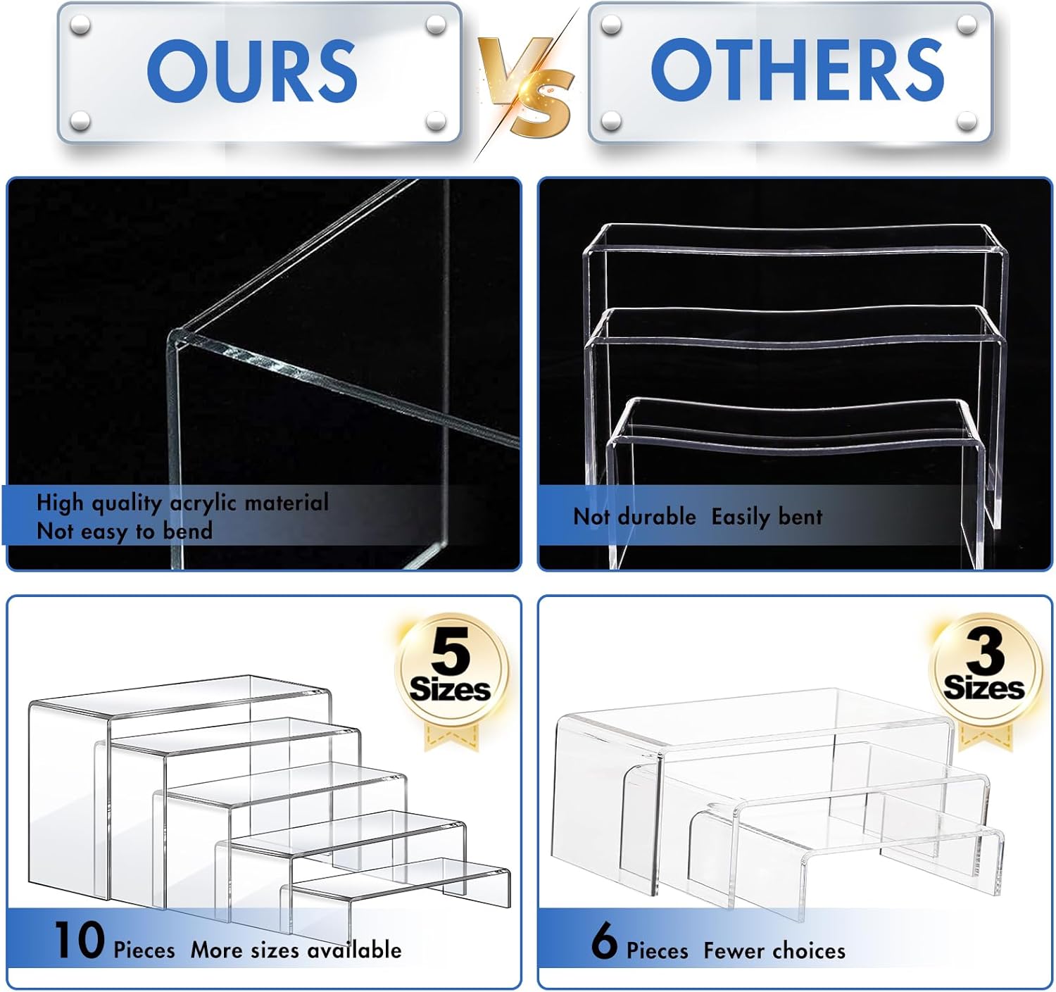 10 Pcs Acrylic Risers Set, 5 S - Display Risers Set のレビューと価格