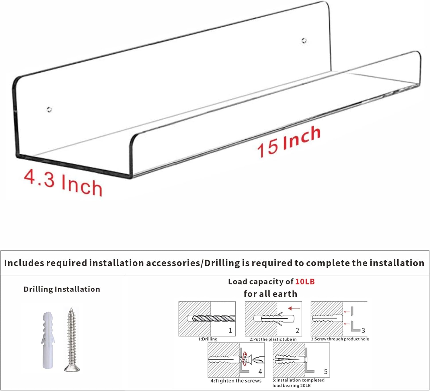 4 Pack Clear Acrylic Floating  - Pop Display Shelf のレビューと価格